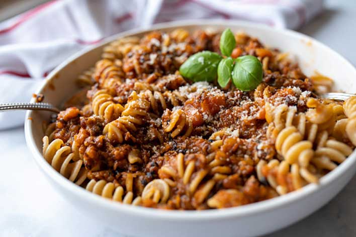 Lentil Bolognese with Whole Wheat Rotini Bowl